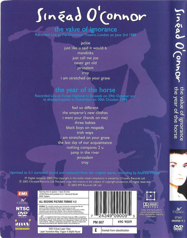 DVD Sinéad O'Connor ‎– The Value Of Ignorance + The Year Of The Horse
