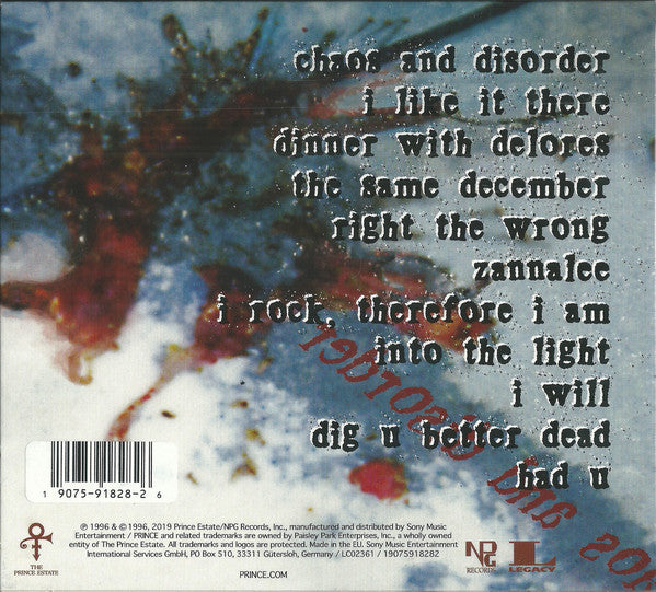CD The Artist (Formerly Known As Prince) ‎– Chaos And Disorder