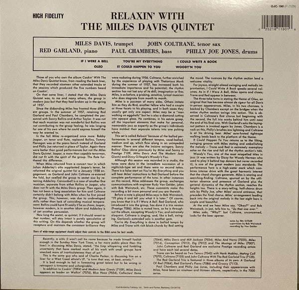 LP The Miles Davis Quintet – Relaxin' With The Miles Davis Quintet