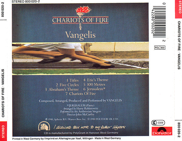 CD Vangelis ‎– Chariots Of Fire