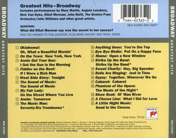 CD Various – Greatest Hits Broadway