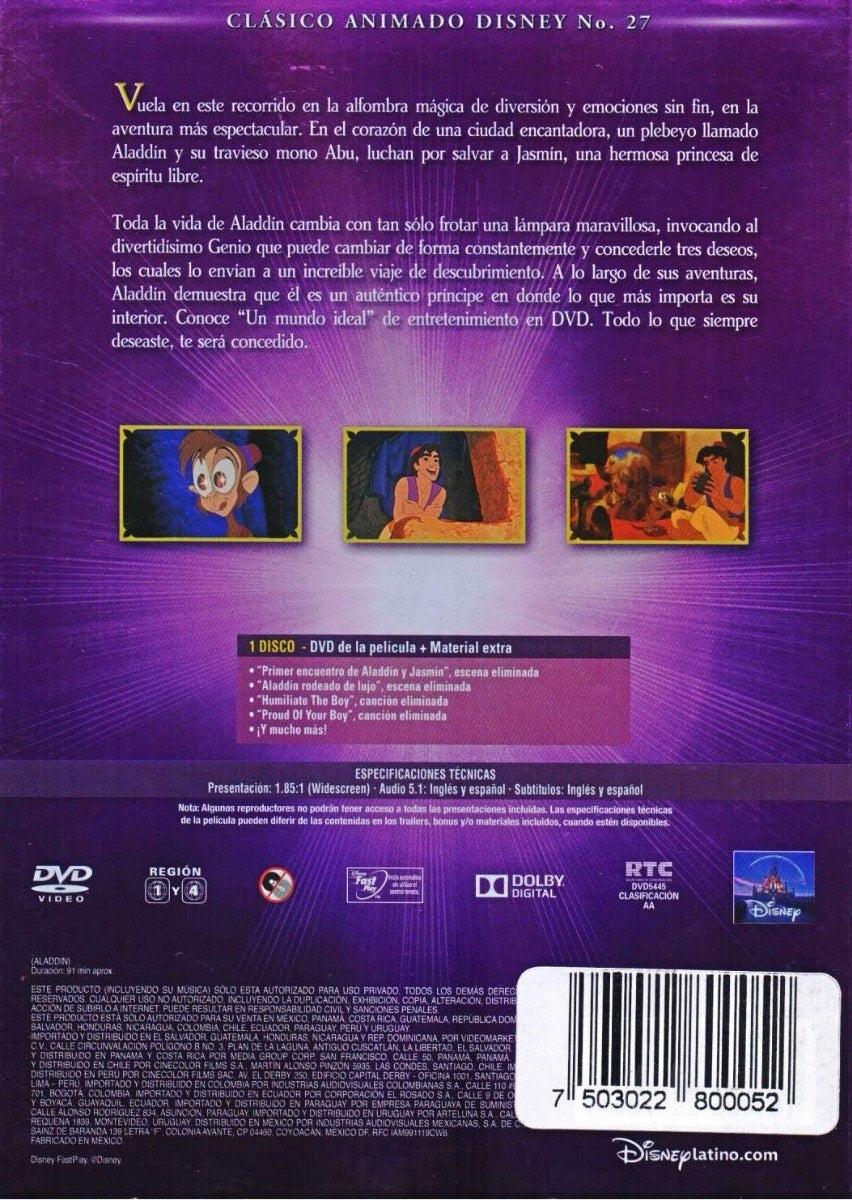 DVD ALADDIN CLASICOS 27 DISNEY
