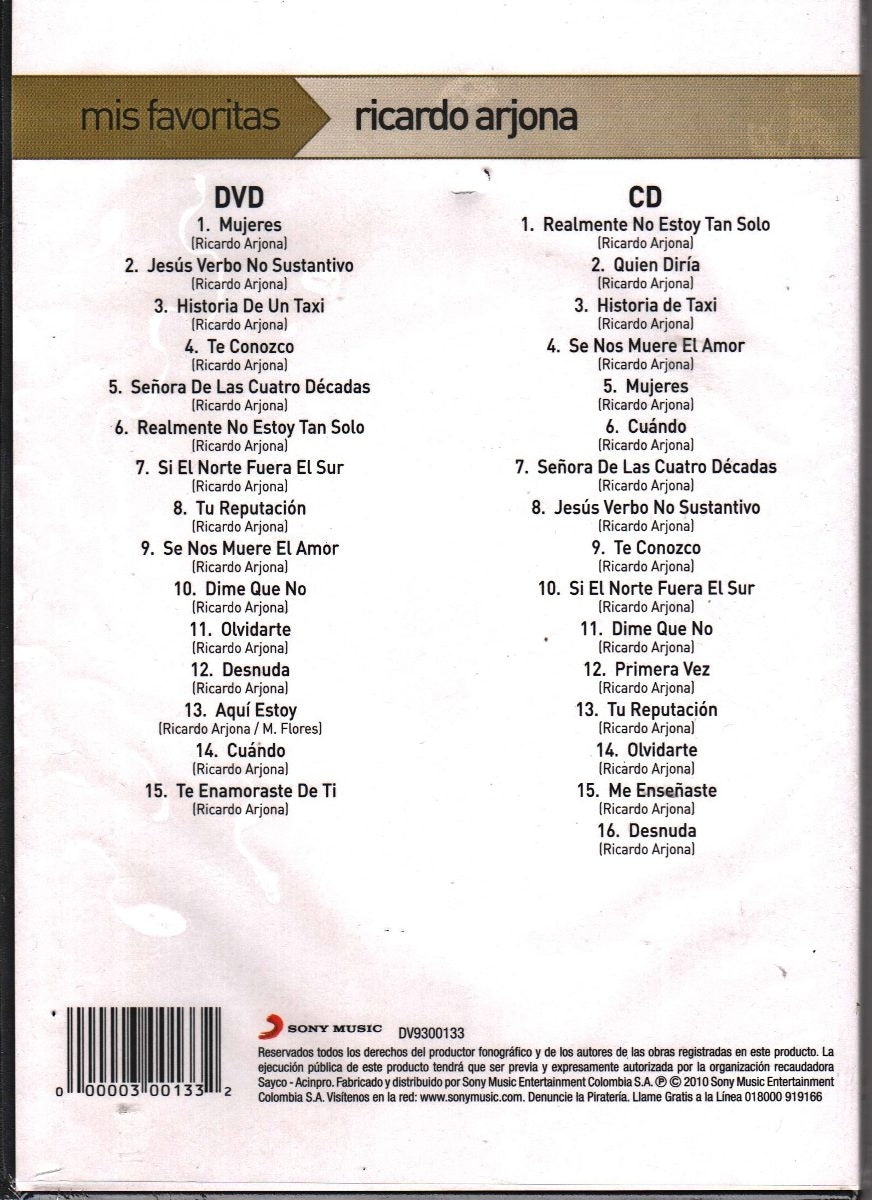 DVD+CD RICARDO ARJONA / MIS FAVORITAS