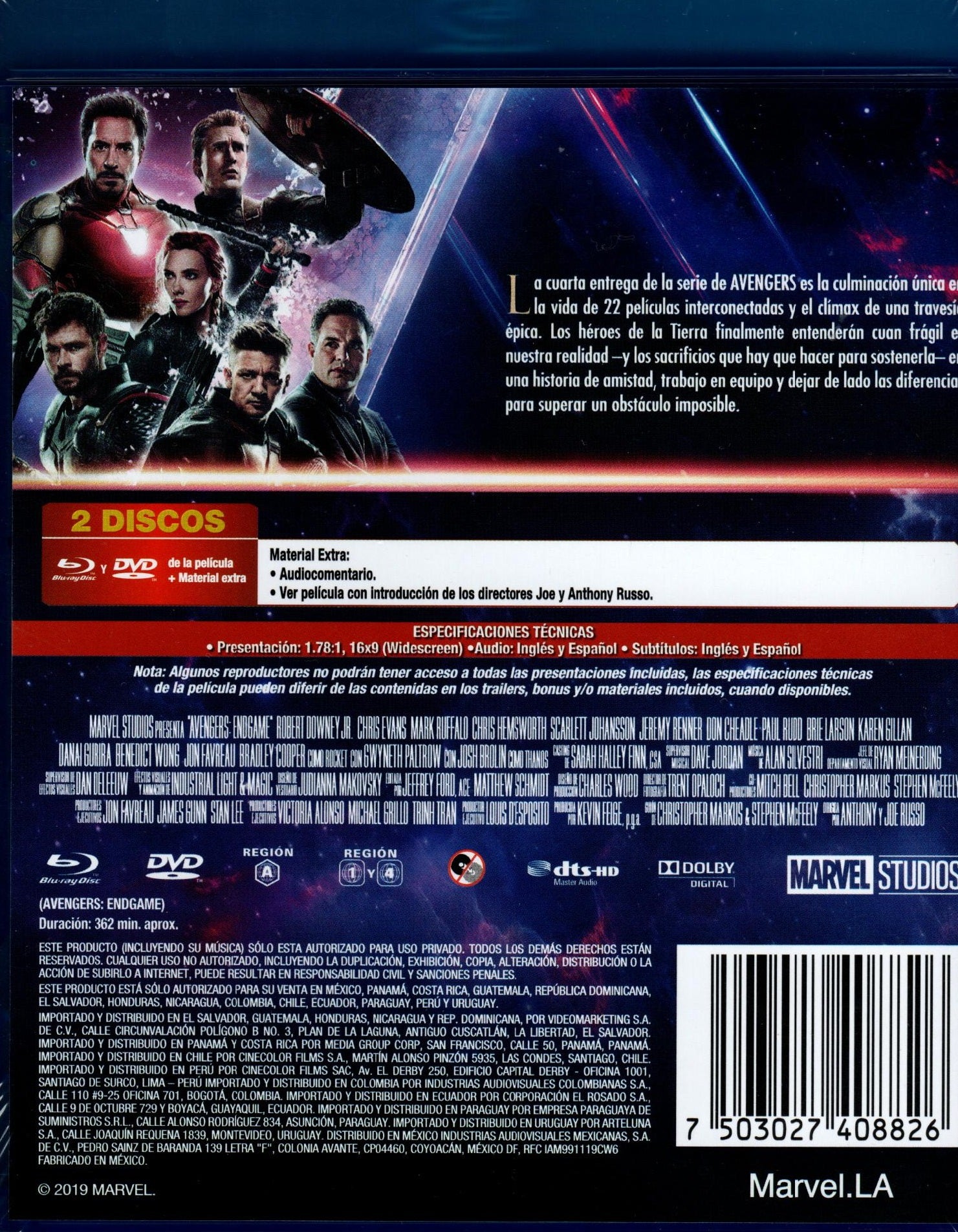 Blu-Ray + DVD - Avengers End Game