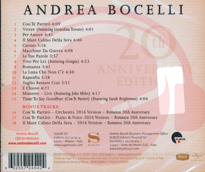 CD Andrea Bocelli ‎– Romanza