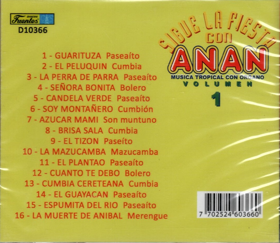 CD Discos Fuentes - Sigue La Fiesta Con Anan. Música Tropical Con Órgano Vol. 1