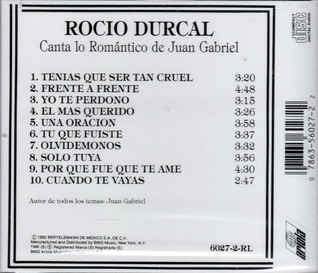 CD Rocio Durcal - Canta lo romántico de Juan Gabriel