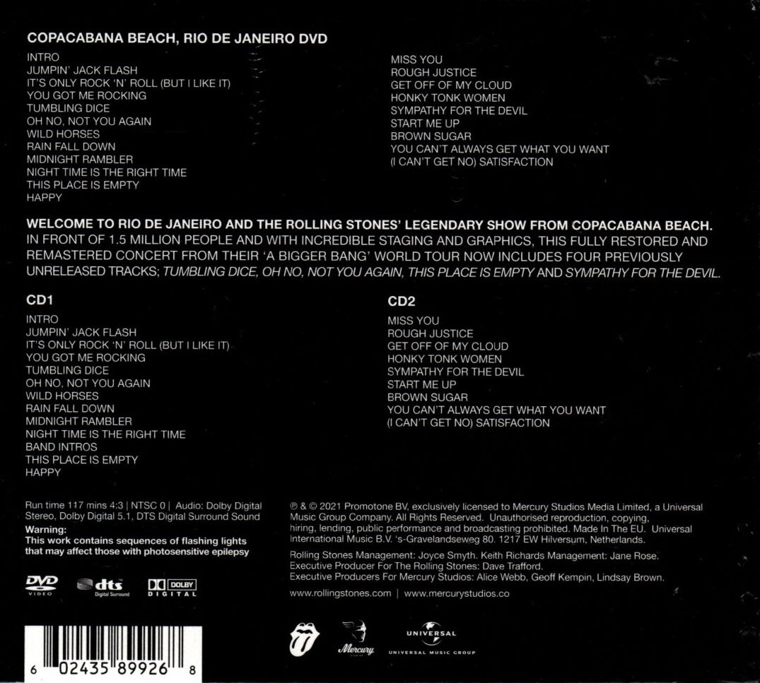 CDX2 + DVD The Rolling Stones – A Bigger Bang - Live On Copacabana Beach