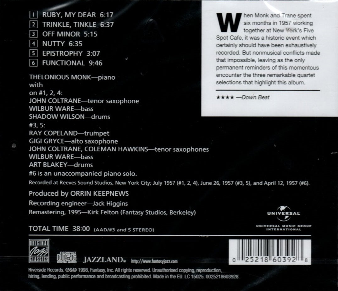 CD Thelonious Monk With John Coltrane – Thelonious Monk With John Coltrane