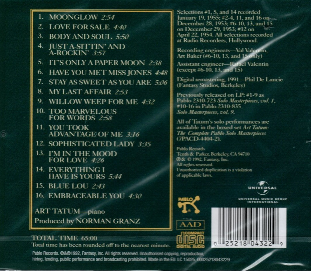 CD Art Tatum ‎– The Art Tatum Solo Masterpieces, Volume One