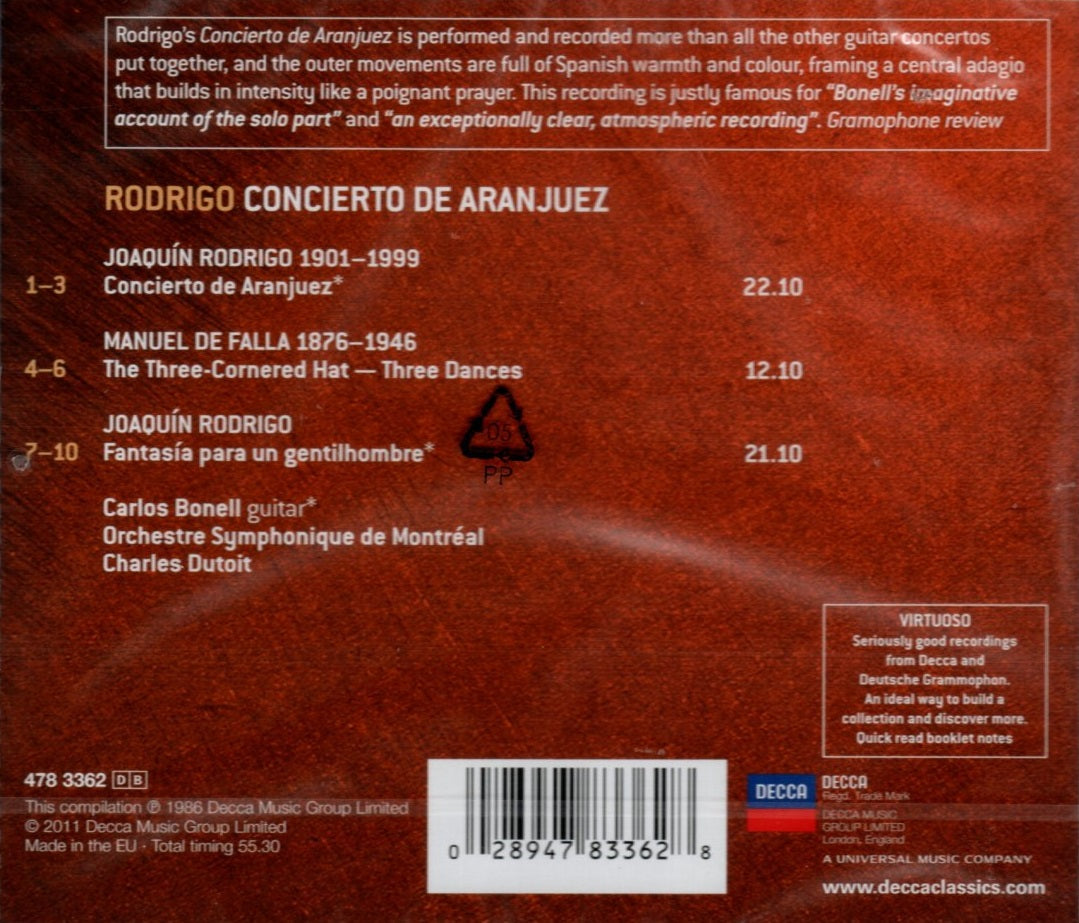 CD Carlos Bonell, Chœurs de L'Orchestre Symphonique de Montréal, Joaquín Rodrigo, Charles Dutoit – Rodrigo - Concierto De Aranjuez