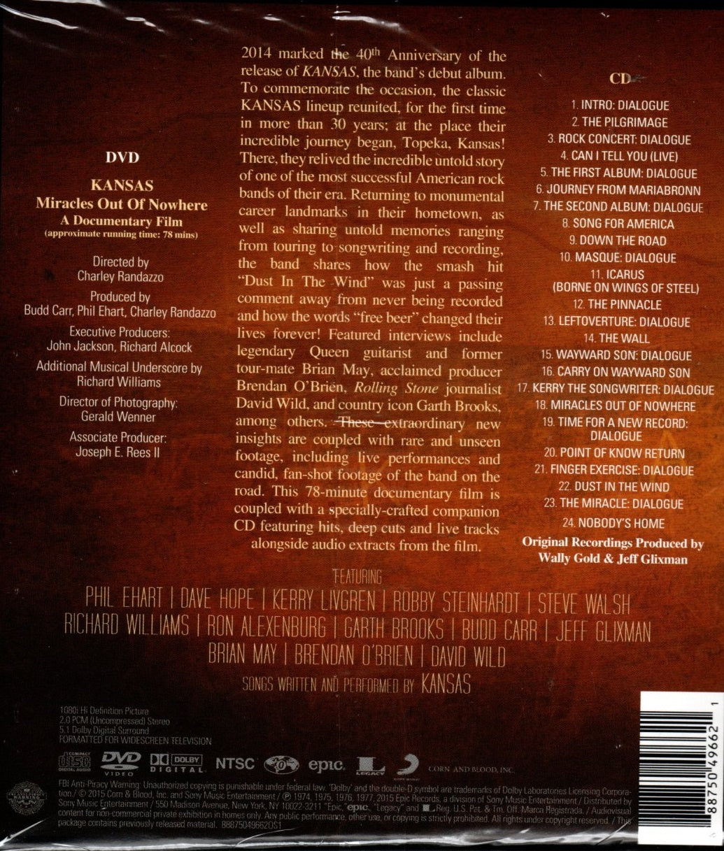 CD + DVD Kansas ‎– Miracles Out Of Nowhere