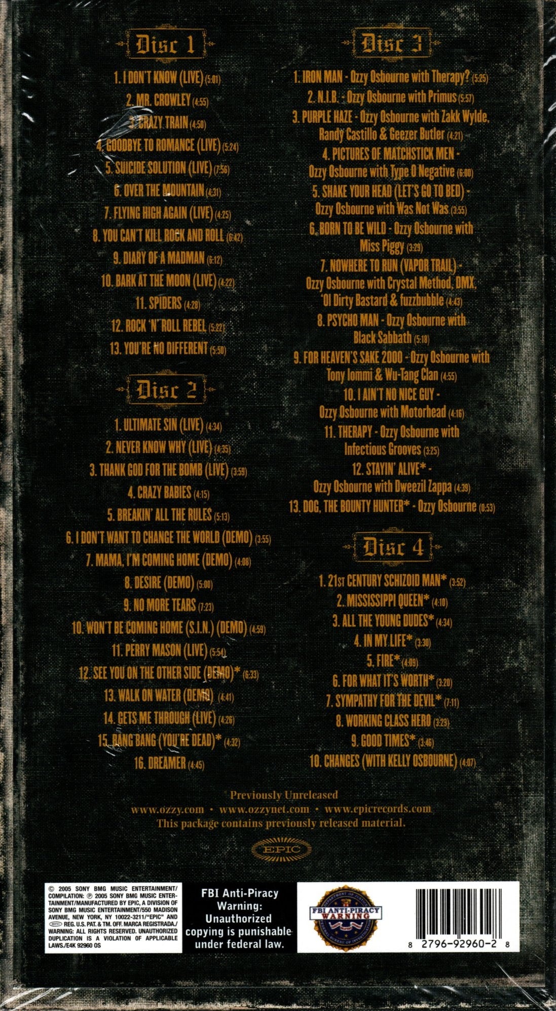 CD X4 Ozzy Osbourne – Prince Of Darkness
