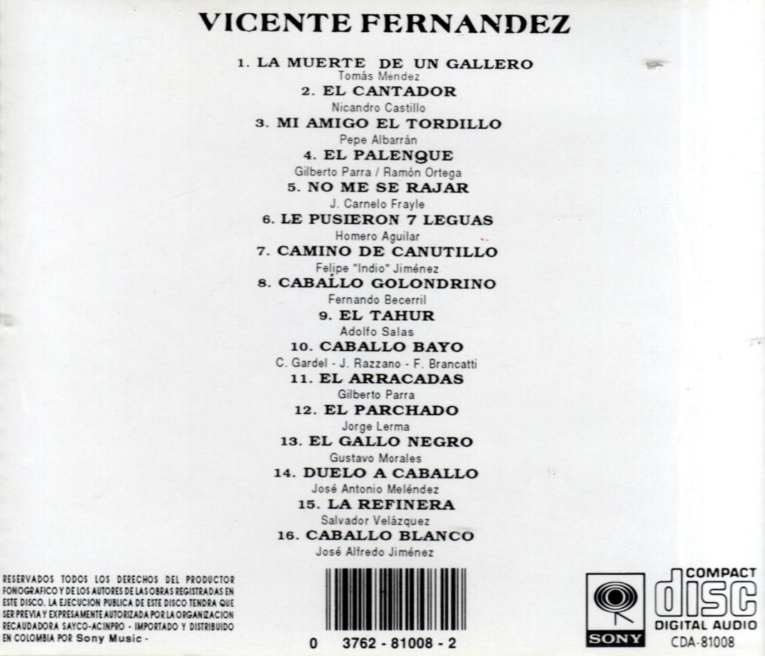 CD Vicente Fernández - Tesoros Musicales De México, 16 Éxitos Originales