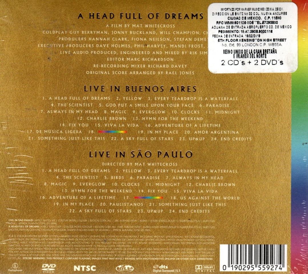 CD X2 + DVD X2 ColdPlay - Live In Buenos Aires / Live In São Paulo / A Head Full Of Dreams