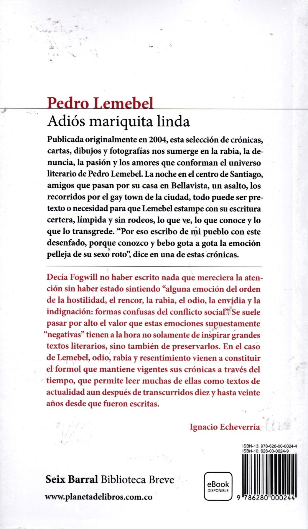Libro Pedro Lemebel - Adiós Mariquita Linda