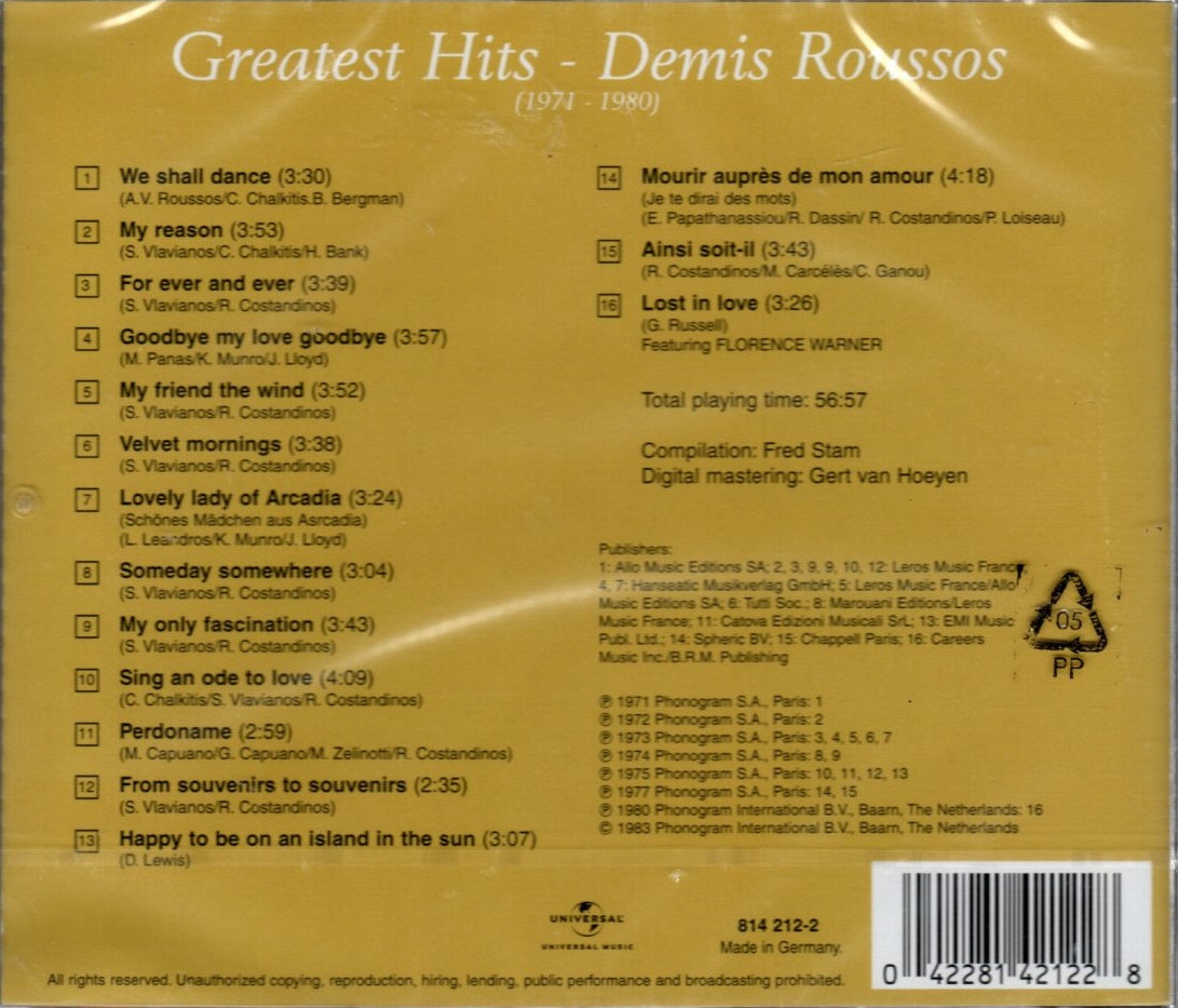 CD Demis Roussos ‎– Greatest Hits