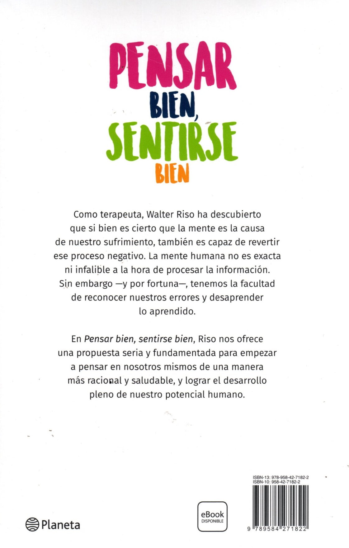 Libro Walter Riso - Pensar bien, sentirse bien