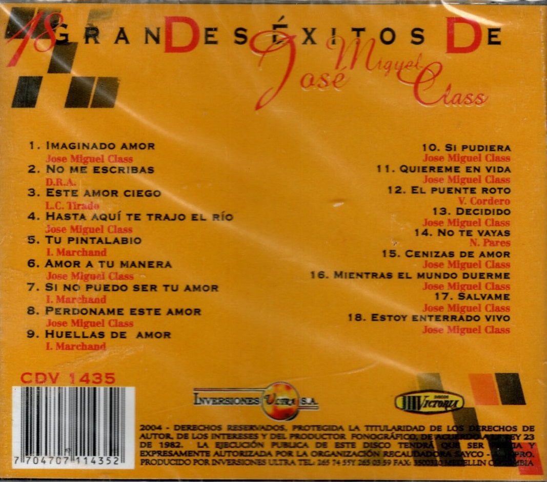 CD José Miguel Class - 18 Grandes Éxitos De José Miguel Class