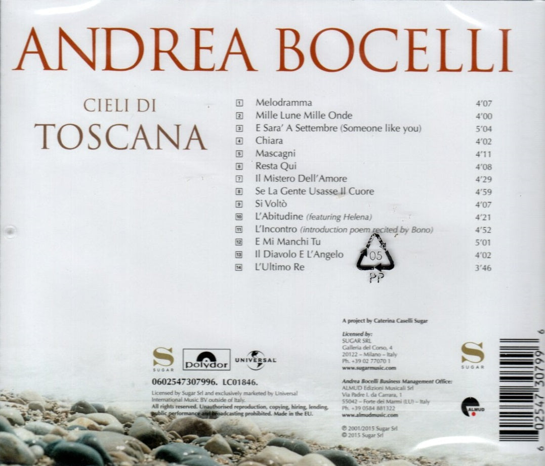CD Andrea Bocelli ‎– Cieli Di Toscana