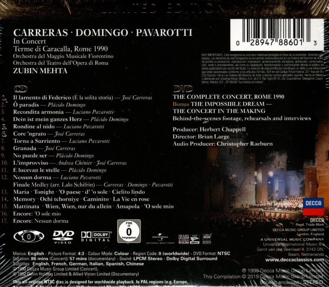CD + DVD  Carreras, Domingo, Pavarotti, Mehta – In Concert 25th Anniversary