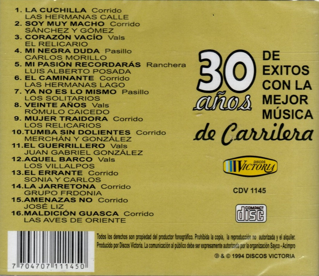 CD Carnaval - 30 Años De Éxitos Con La Mejor Música De Carrilera