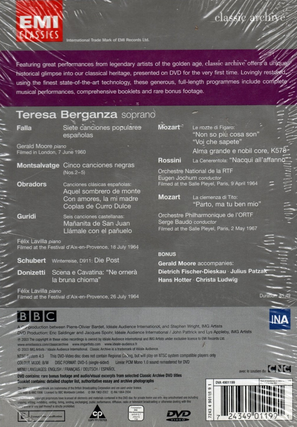 DVD Teresa Berganza - Falla, Mozart, Rossini, Donizetti, Schubert, Spanish Songs