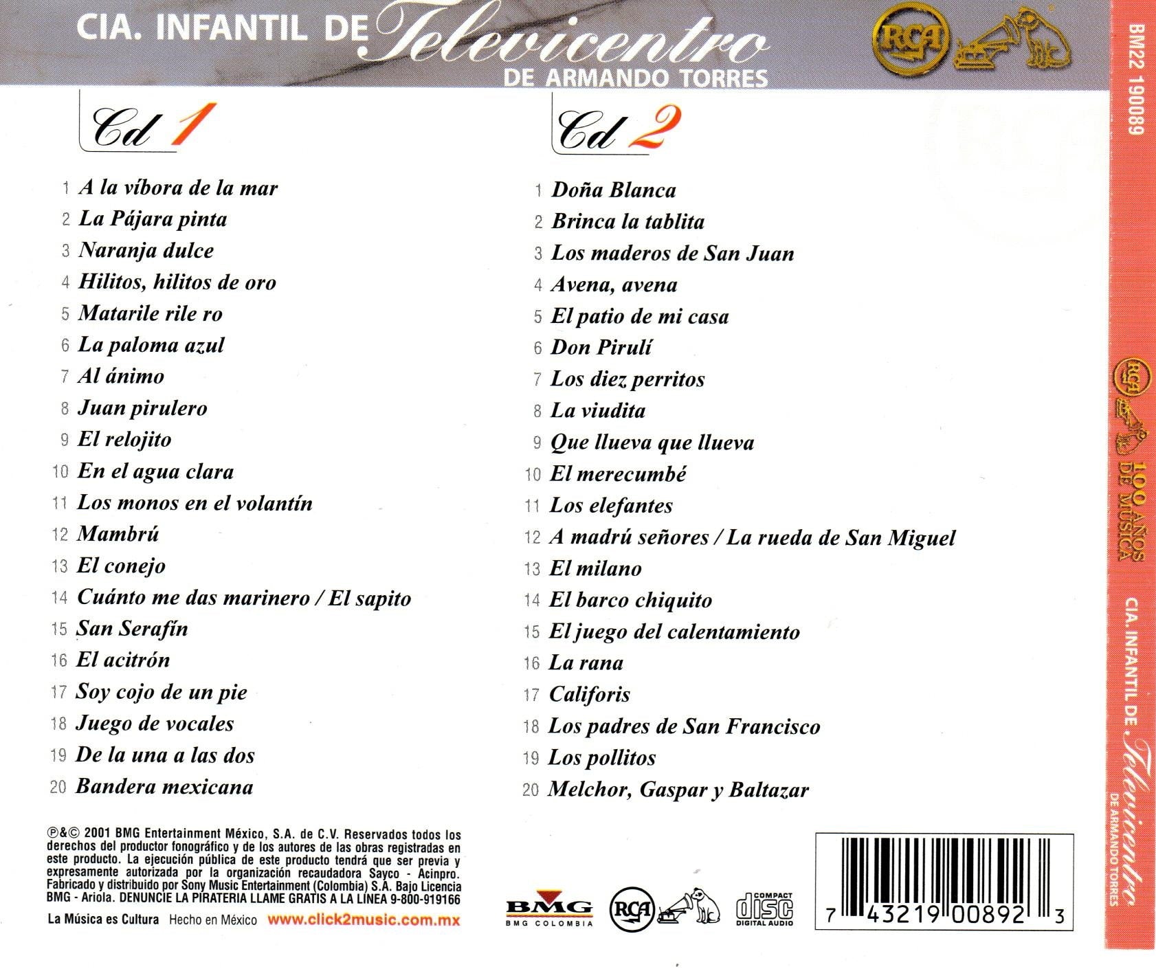 CD x2 RCA 100 AÑOS MUSICA TELEVICENTRO - Armando Torres